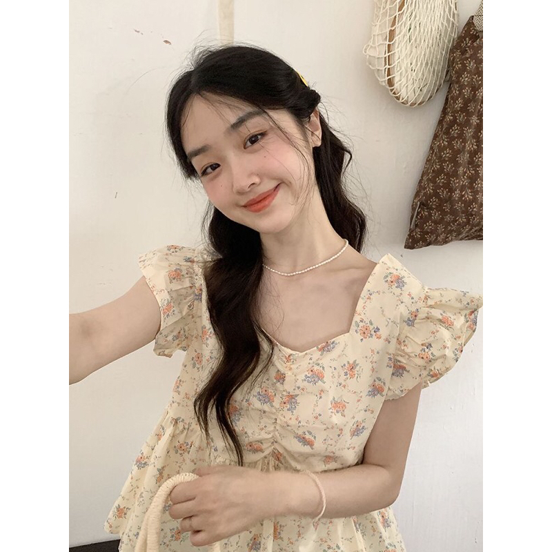 Áo Croptop Nữ Dáng Babydoll Tay Bồng Phong Cách Hàn Quốc Mã QD103
