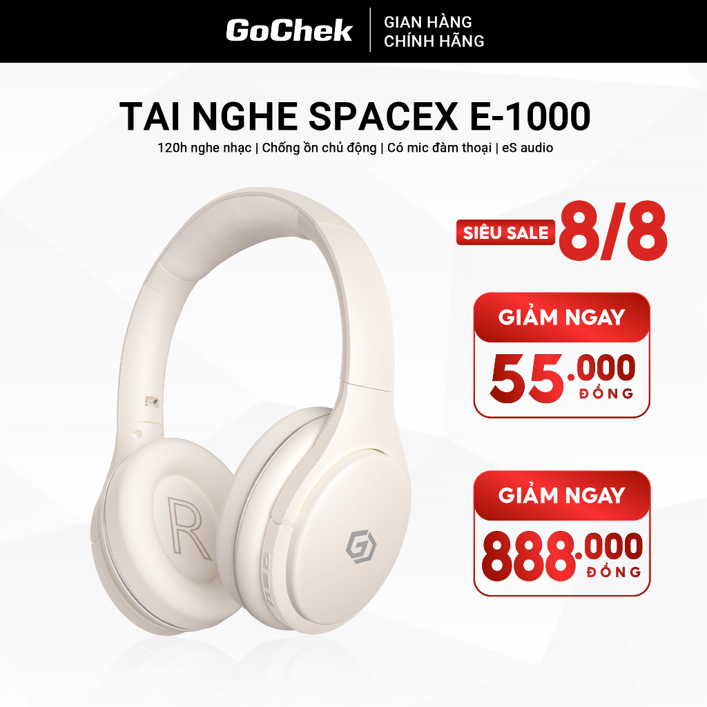 Tai nghe không dây Bluetooth Gochek SpaceX E-1000, Tai nghe chống ồn chủ động công nghệ âm thanh eS Audio