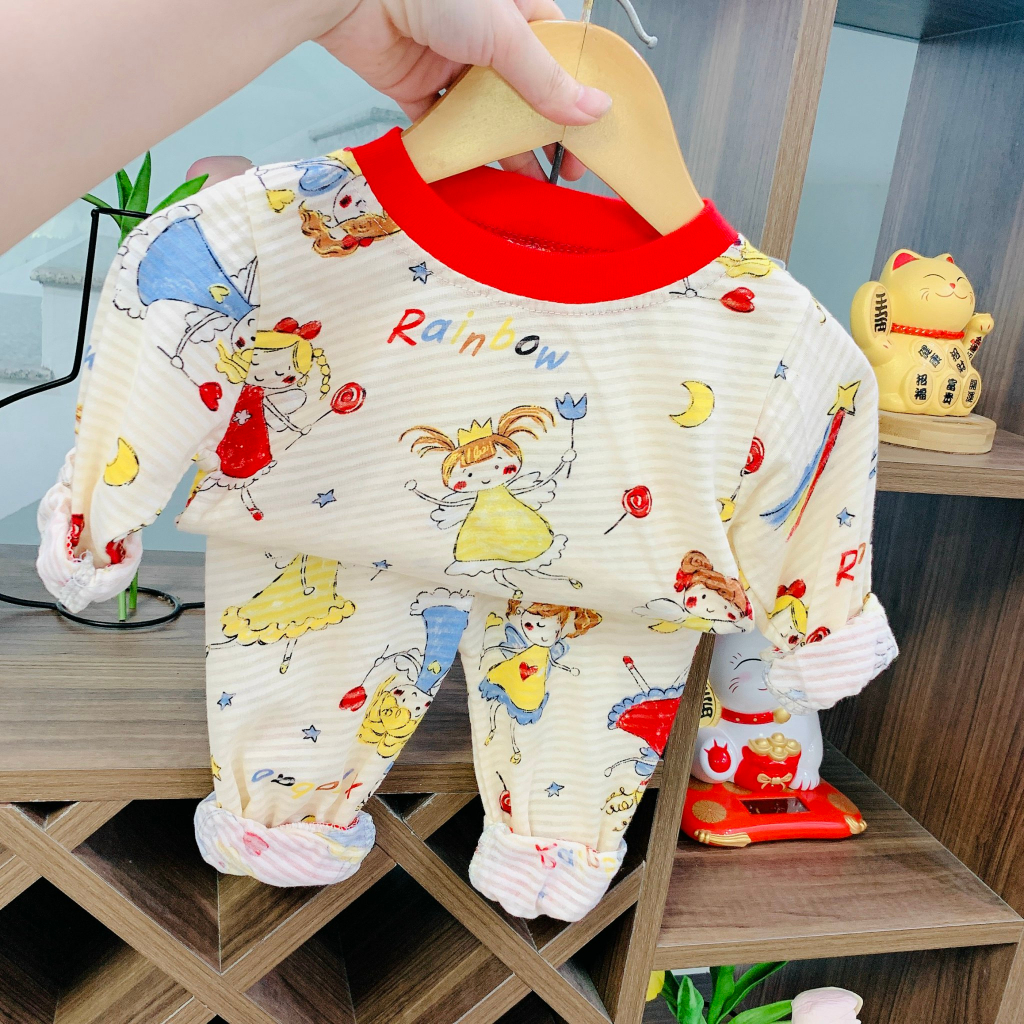 Đồ bộ dài tay cho bé trai bé gái, Bộ quần áo chất Cotton giấy thái  cho bé từ 7-19kg