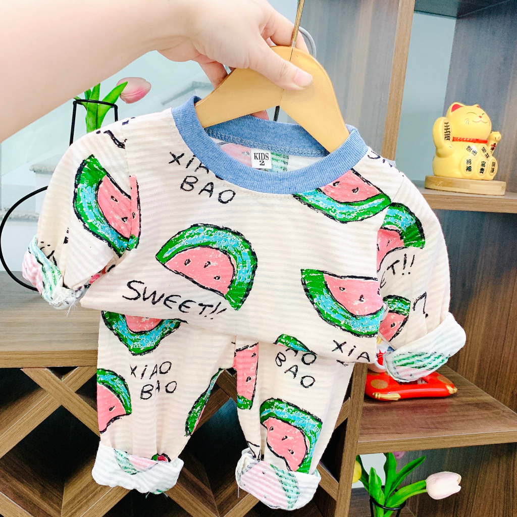 Đồ bộ dài tay cho bé trai bé gái, Bộ quần áo chất Cotton giấy thái  cho bé từ 7-19kg