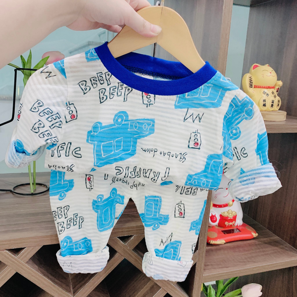 Đồ bộ dài tay cho bé trai bé gái, Bộ quần áo chất Cotton giấy thái  cho bé từ 7-19kg