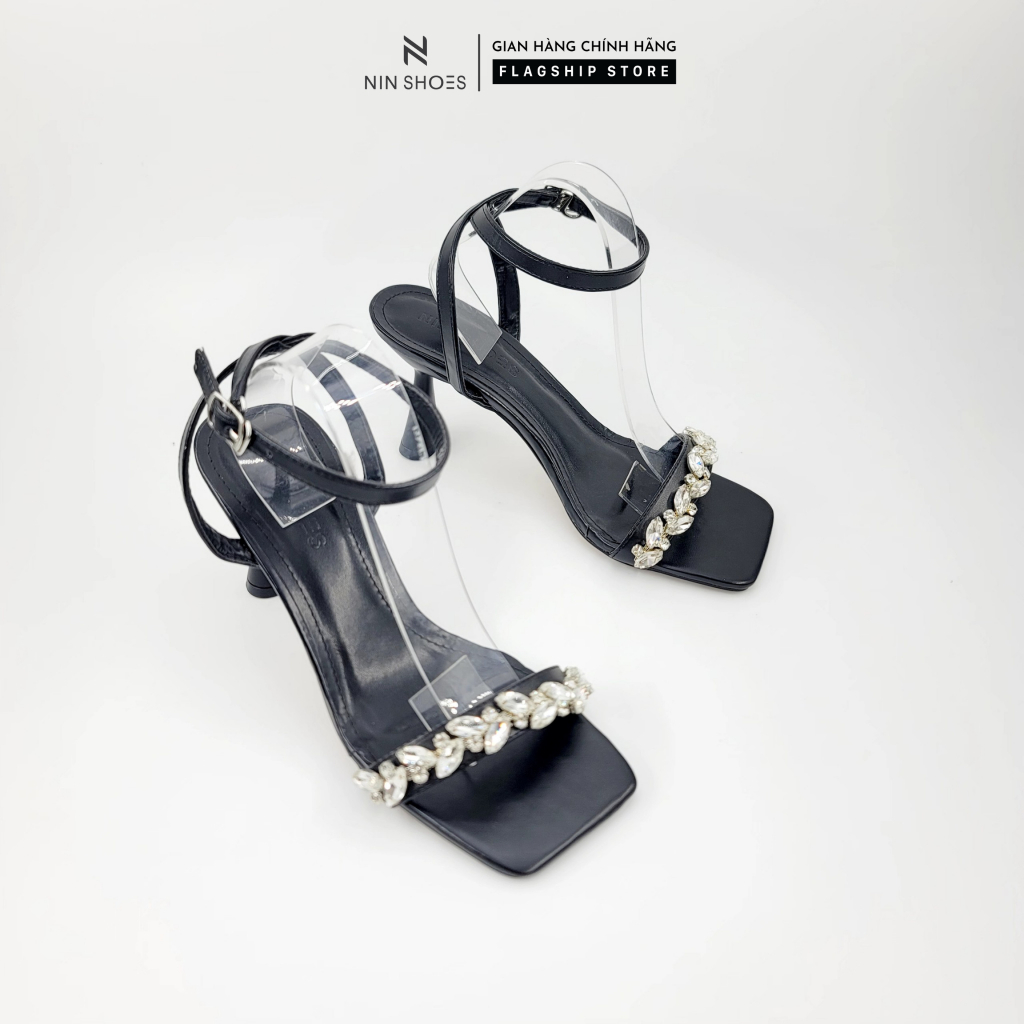 Sandan Ninshoes 6P đế bầu mũi vuông quai hở sau cài hông tag đá to