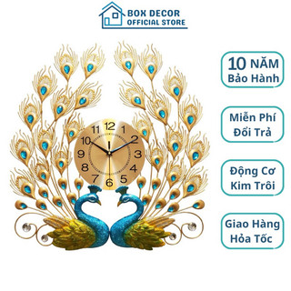 Đồng Hồ Treo Tường Trang Trí Nhà Cửa Con Chim Công Khổng Tước Nghệ Thuật Kim Trôi Cao Cấp Box Decor BD600
