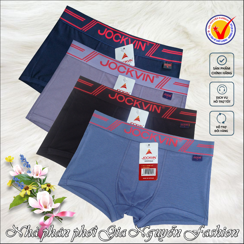 Bộ 4 Quần Boxer nam thương hiệu JOCKVIN, hàng Việt Nam cao cấp - Chất liệu Cotton kháng khuẩn, co giãn 4 chiều