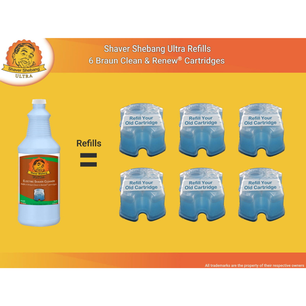 Nước rửa máy cạo râu Braun - Clean & Renew Cartridges, Chai tương đương 6 hộp mực 170ml | Made in USA