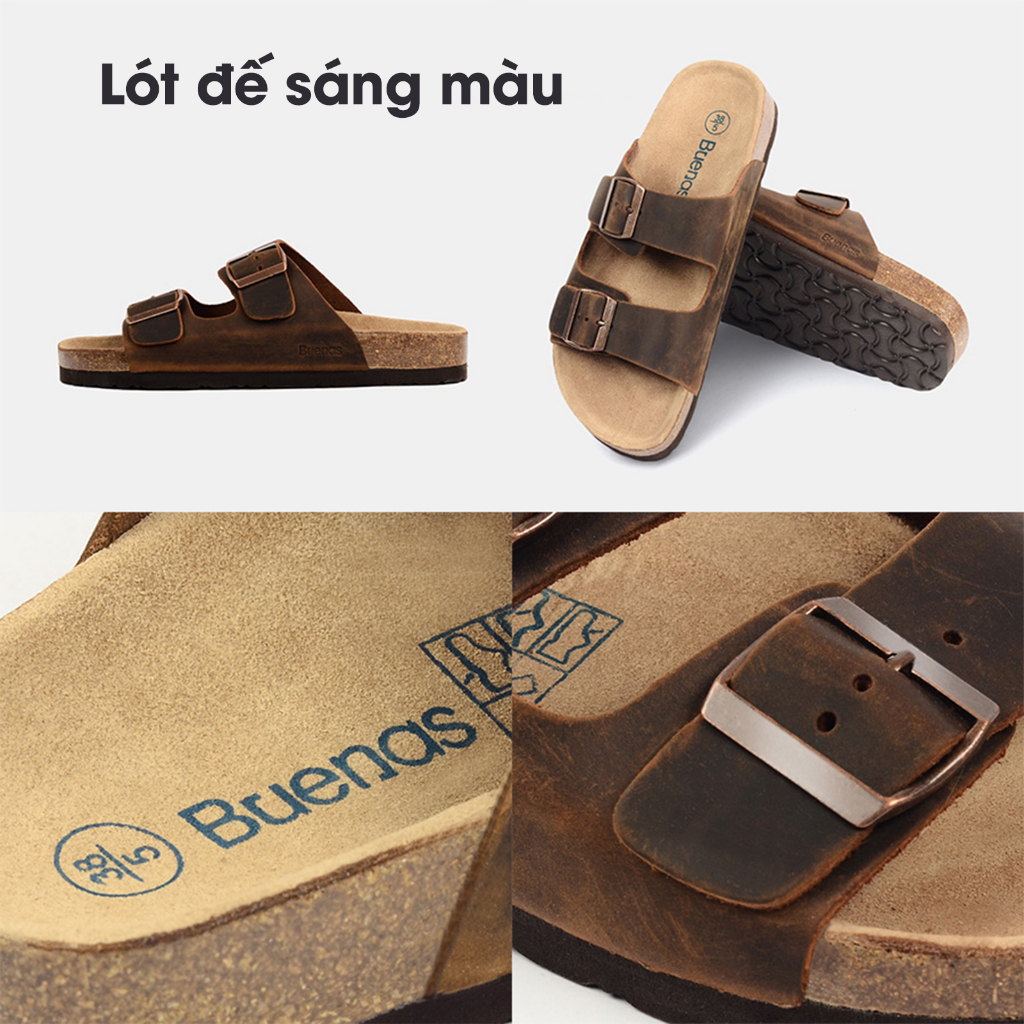 Dép đế trấu nam nữ da bò unisex birken quai ngang Buenas - BB01