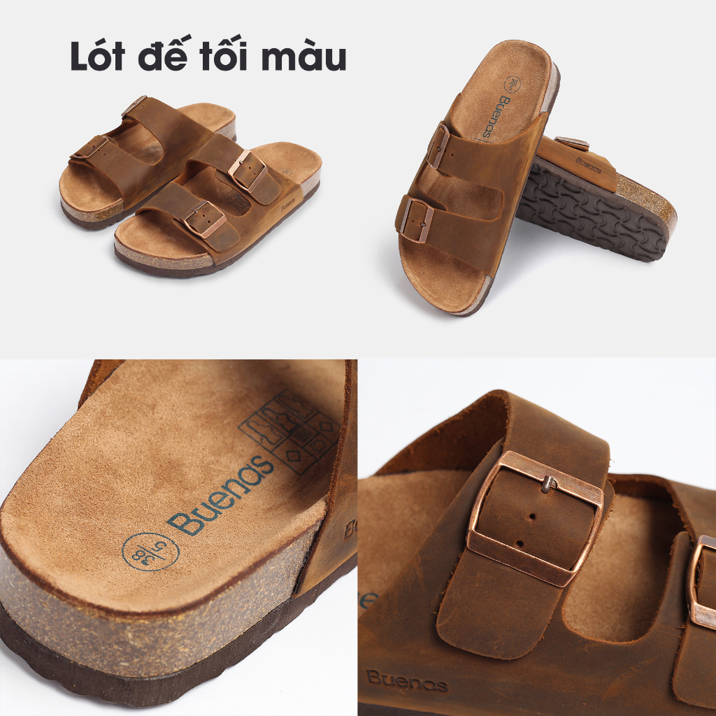 Dép đế trấu nam nữ da bò unisex birken quai ngang Buenas - BB01