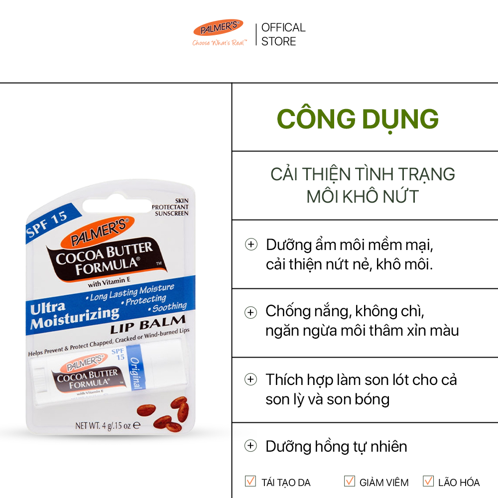 Son dưỡng môi ngăn ngừa khô, nứt nẻ Palmer’s - SPF15 4g