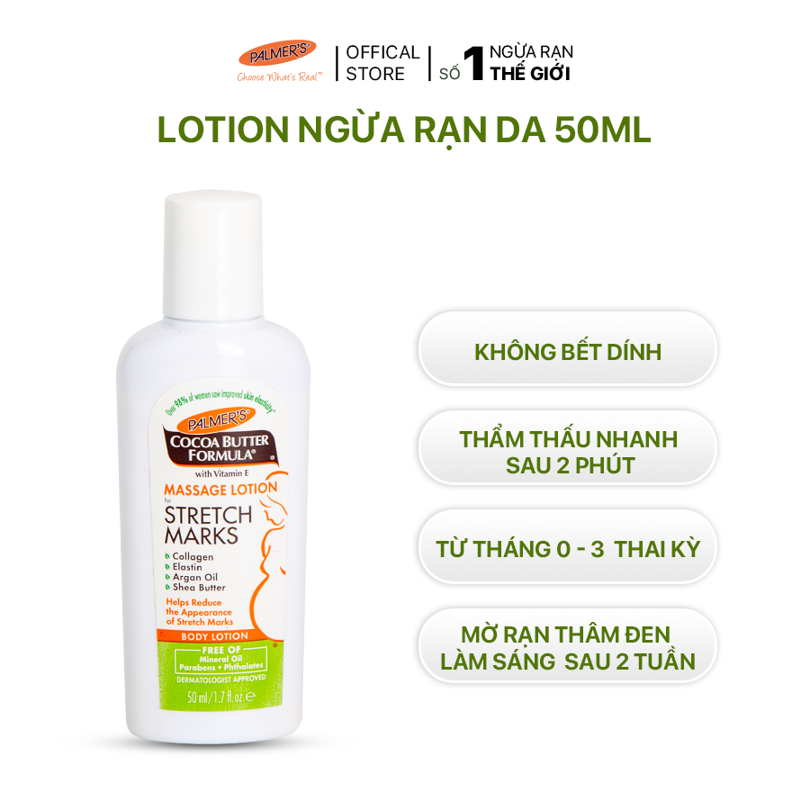 [01/01/24] (Mini Size) Lotion ngăn ngừa và giảm rạn da khi mang thai hoặc tăng cân Palmer's 50ml