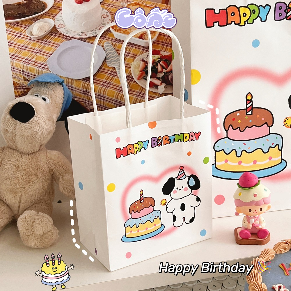 Túi Giấy Quai Xách Đựng Quà Tặng In Hình Cute Túi Mini Kraft Sinh Nhật Dễ Thương T01