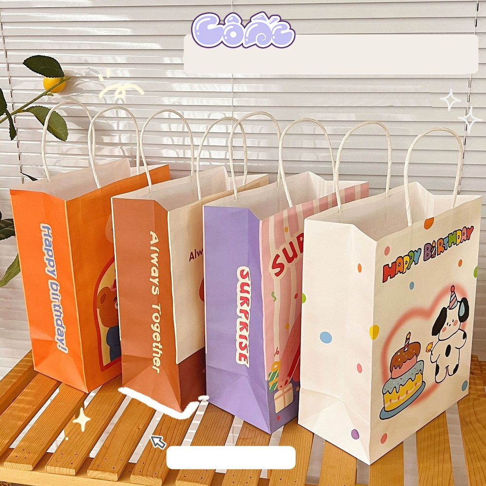 Túi Giấy Quai Xách Đựng Quà Tặng In Hình Cute Túi Mini Kraft Sinh Nhật Dễ Thương T01