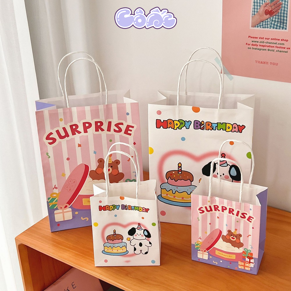 Túi Giấy Quai Xách Đựng Quà Tặng In Hình Cute Túi Mini Kraft Sinh Nhật Dễ Thương T01