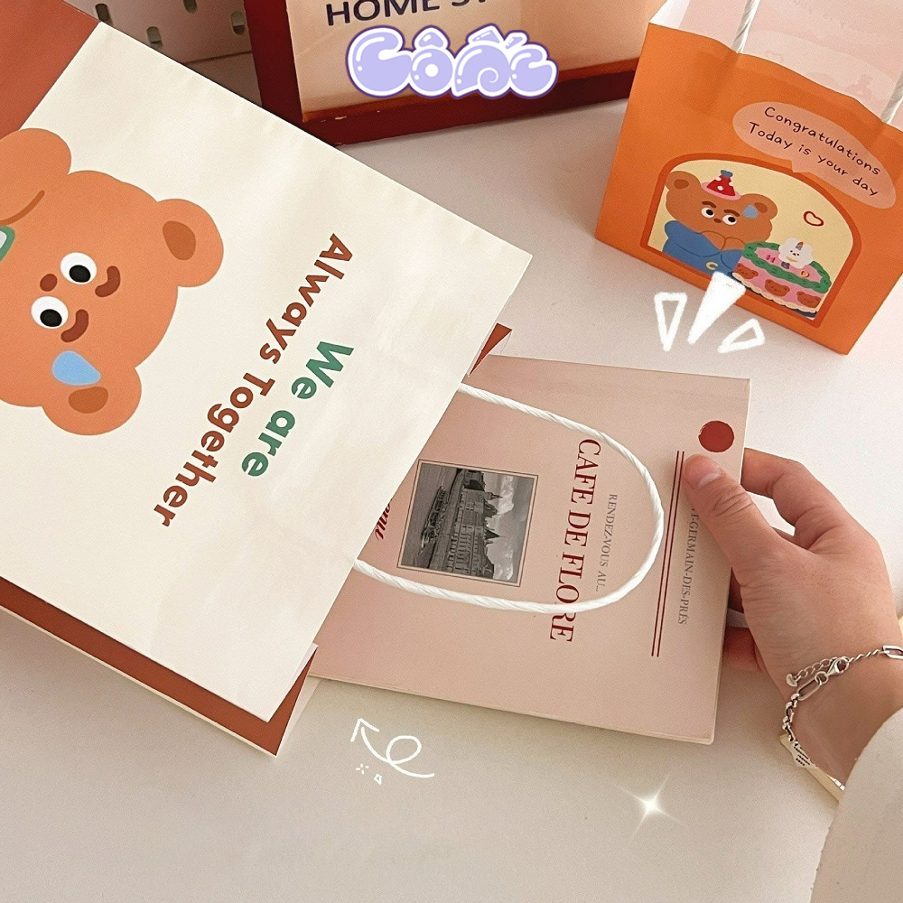 Túi Giấy Quai Xách Đựng Quà Tặng In Hình Cute Túi Mini Kraft Sinh Nhật Dễ Thương T01