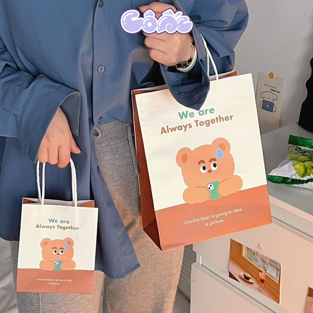 Túi Giấy Quai Xách Đựng Quà Tặng In Hình Cute Túi Mini Kraft Sinh Nhật Dễ Thương T01