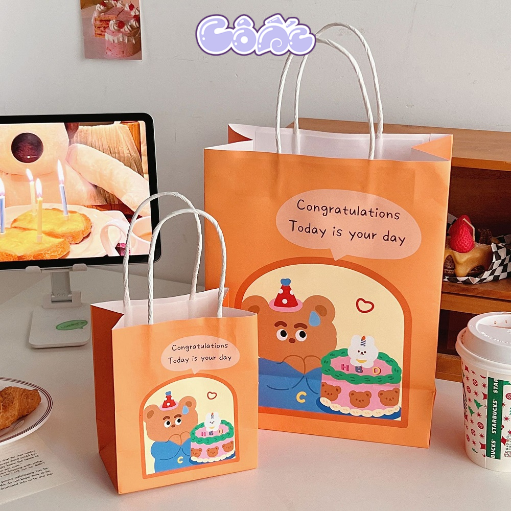 Túi Giấy Quai Xách Đựng Quà Tặng In Hình Cute Túi Mini Kraft Sinh Nhật Dễ Thương T01