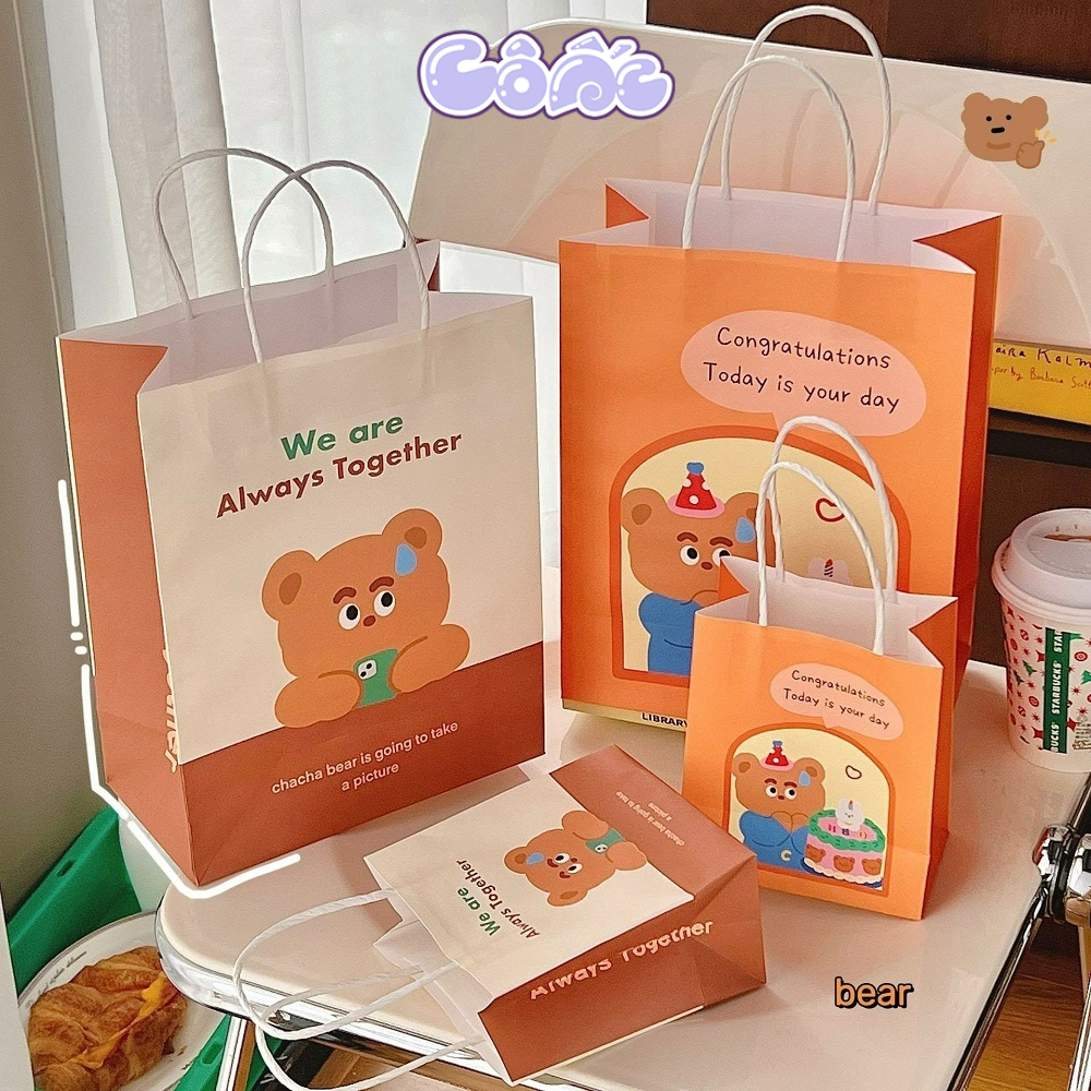 Túi Giấy Quai Xách Đựng Quà Tặng In Hình Cute Túi Mini Kraft Sinh Nhật Dễ Thương T01