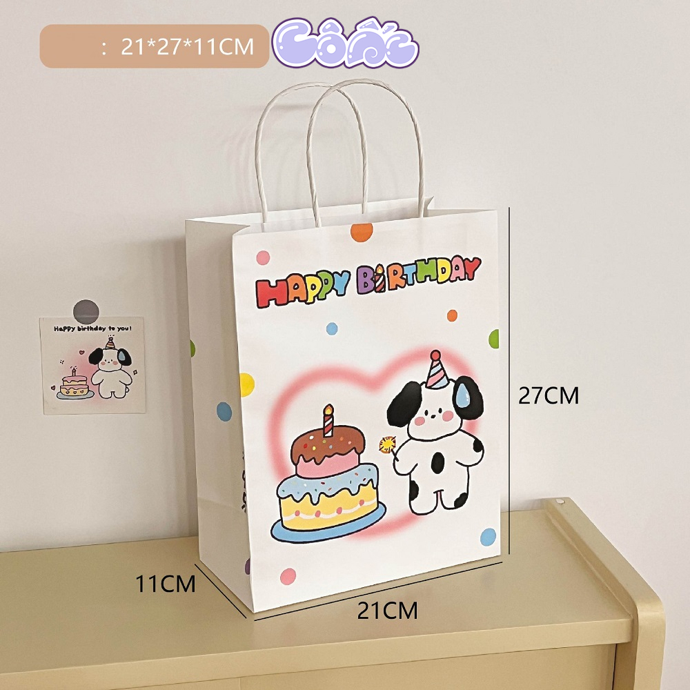 Túi Giấy Quai Xách Đựng Quà Tặng In Hình Cute Túi Mini Kraft Sinh Nhật Dễ Thương T01