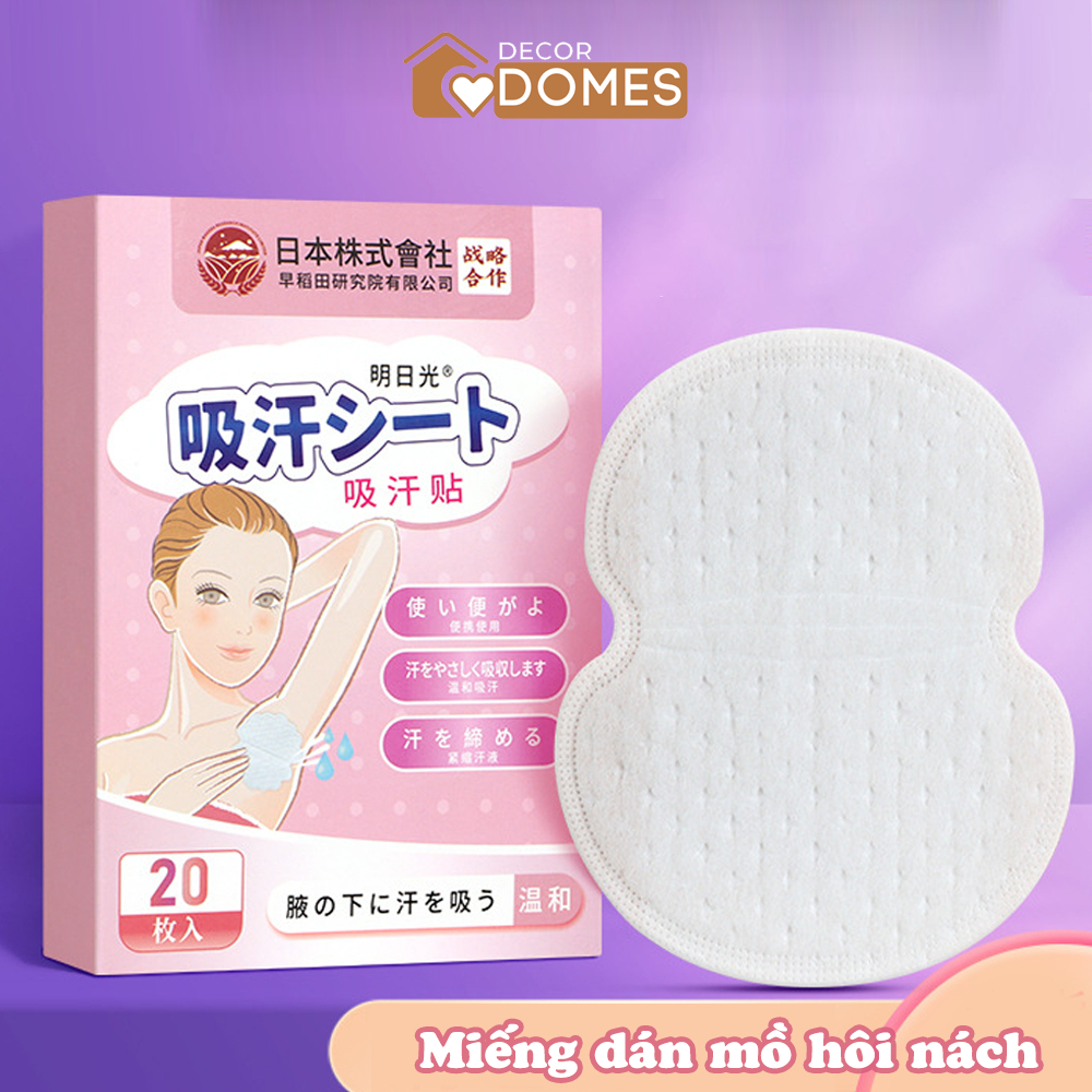 Miếng dán thấm hút mồ hôi nách DOMES 3 lớp ngăn mùi diệt khuẩn thiết kế siêu mỏng hút tuyệt đối hộp 20 miếng