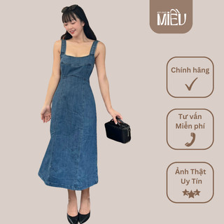 Đầm denim cổ vuông trơn chất vải thích hợp mùa hè phong cách Olly Miều Est.2013