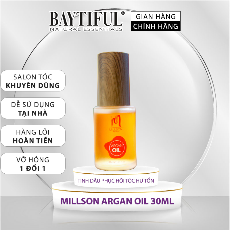 Tinh dầu dưỡng tóc phục hồi tóc hư tổn Millson Argan Oil 30ml, serum tinh chất chăm sóc tóc khô xơ uốn nhuộm duỗi