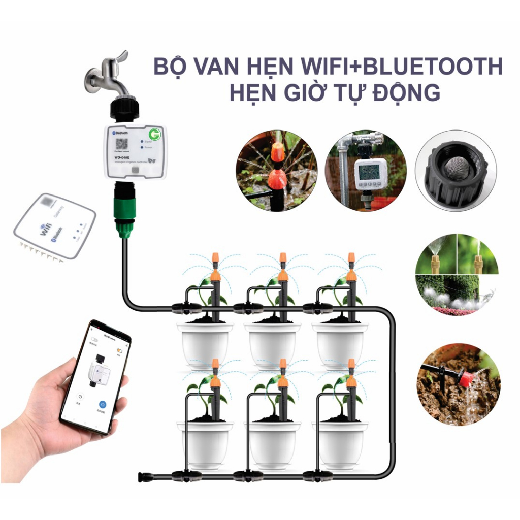Bộ Van nước hẹn giờ hệ thống tưới tự động điều khiển bằng smart phone qua WIFi, Bluetooth, App Smart Life