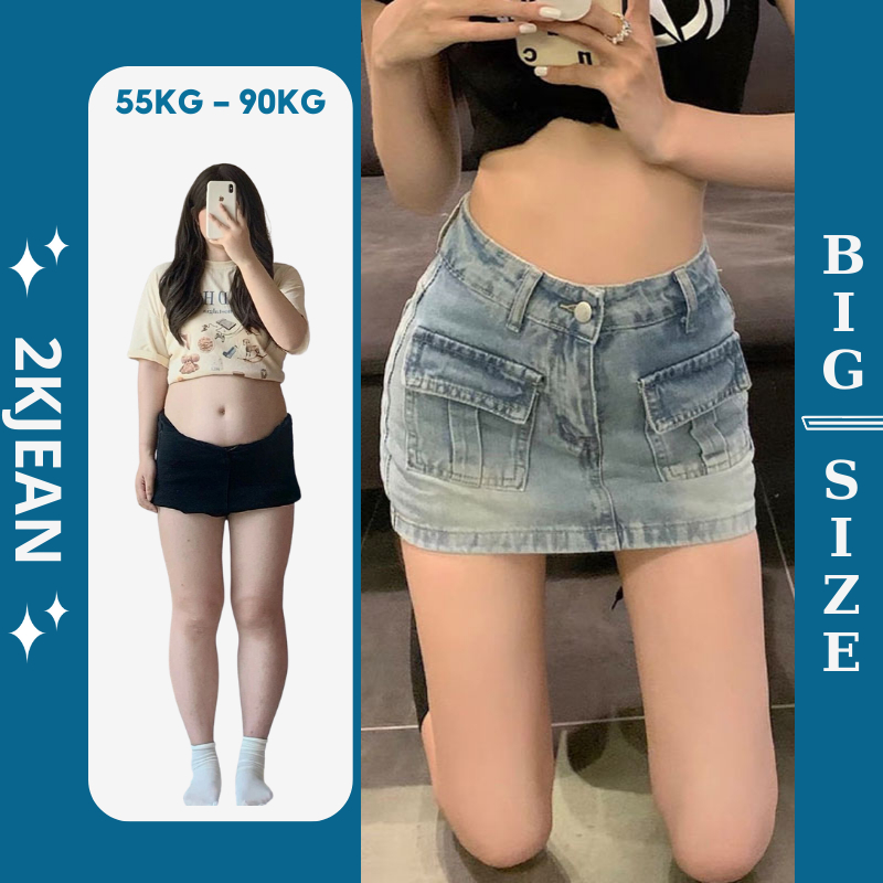 Chân Váy Jean Nữ Bigsize 55-90kg Có Quần Trong kiểu túi hộp Ms2009 Thời Trang 2Kjean