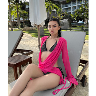 Tâygu - set váy áo cổ đổ lưới xuyên thấu phối bikini - stk14
