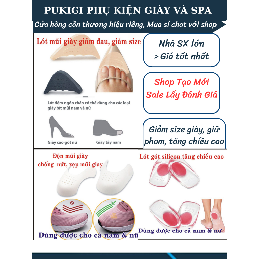 Lót giày silicon tăng chiều cao 1,5cm, Lót mũi giày cao gót, giày tây nam cao su non đệm êm ngón chân, giảm size giày