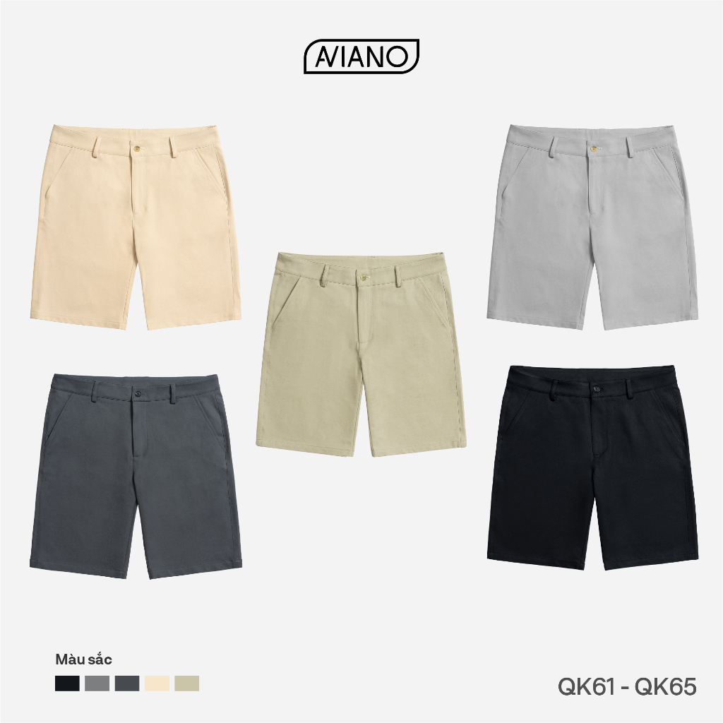 Quần Short Nam AVIANO Vải Kaki, Quần Đùi Nam Cạp Cúc Màu Basic