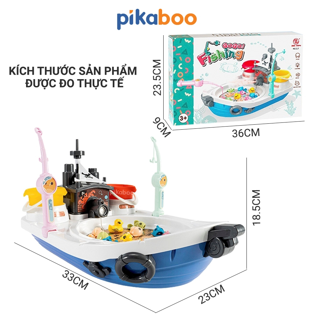 Đồ chơi câu cá tàu điện phun sương Pikaboo có nhạc và đèn, cá bơi tung tăng hấp dẫn, chất liệu nhựa dày dặn, an toàn