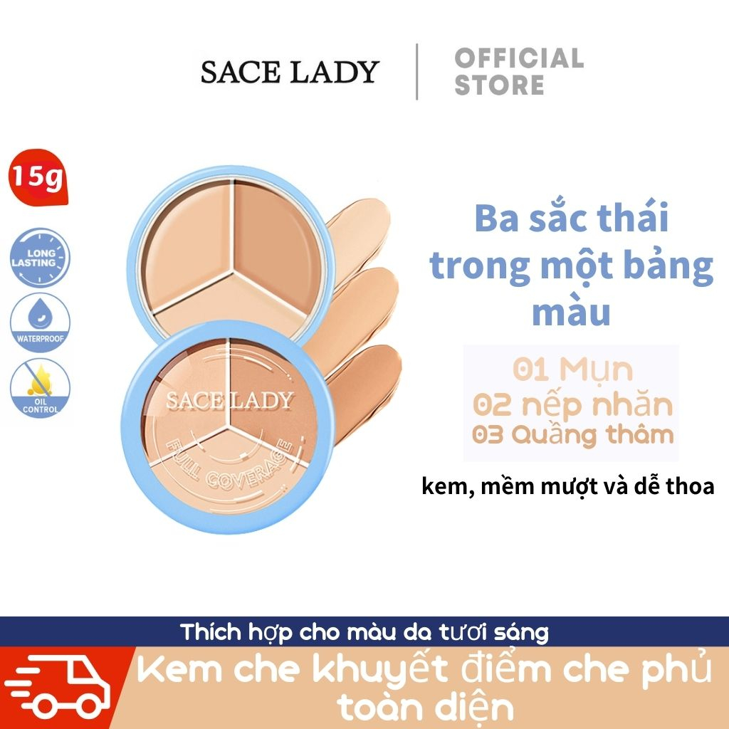 SACE LADY trang điểm làm đẹp Kem che khuyết điểm 15g không phai chống nước và mồ hôi làm sáng da chất lượng cao