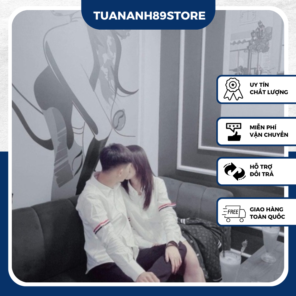 Áo Sơ Mi Trắng Dài Tay Hai Tay Thêu Dệt Đỏ