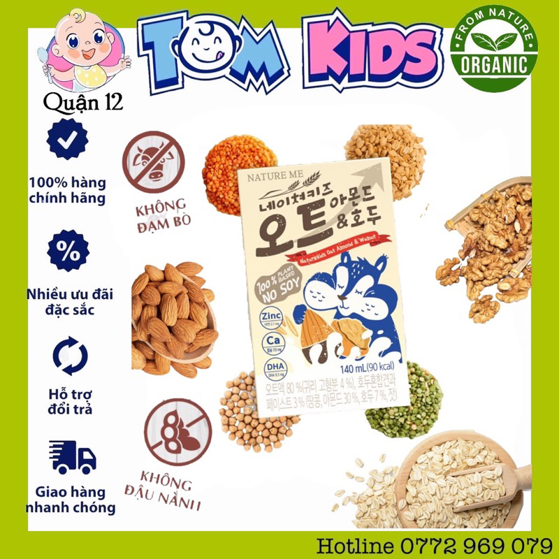 {1HỘP} Date 2024 - Sữa hạt ngũ cốc dinh dưỡng cho bé Nature Kids 140ML