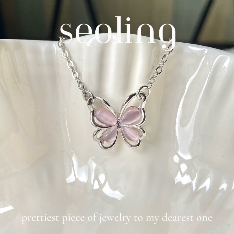 Dây chuyền ANNABELLA bướm đính thạch hồng tiểu thư dễ thương đáng iu