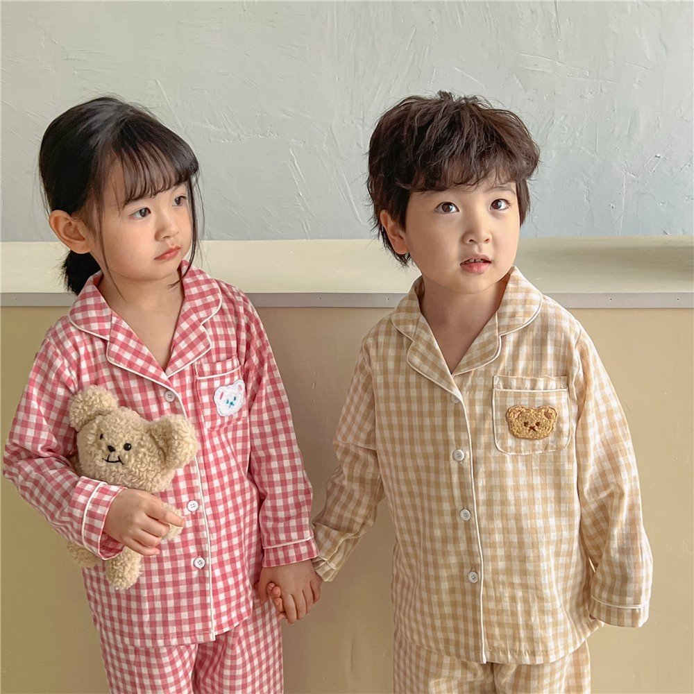 Đồ ngủ bé gái, Pijama cho bé gái, bé trai Habi Fashion HB89 họa tiết caro cho bé 18-40Kg