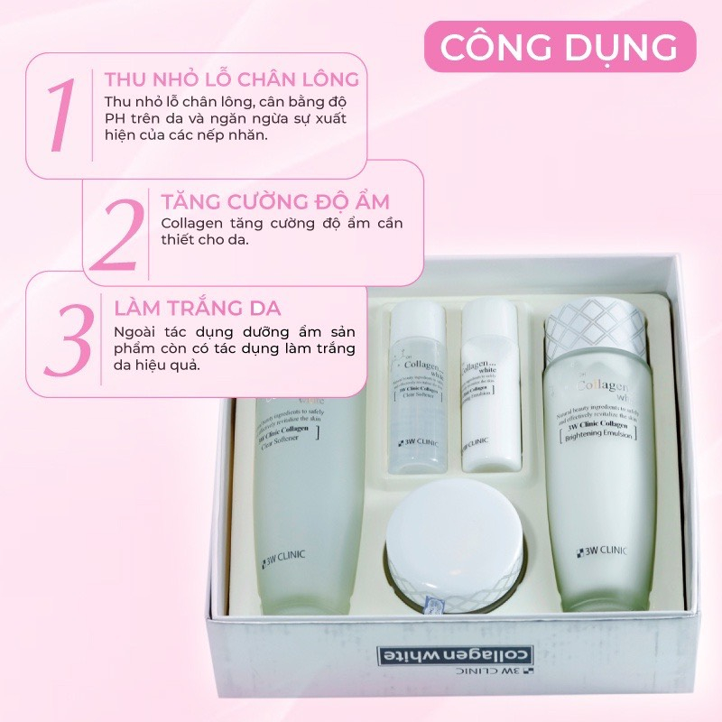 Bộ Dưỡng Trắng Da Dưỡng Ẩm Chống Lão Hóa Chiết Xuất Từ Collagen 3W CLINIC Trắng Hàn Quốc