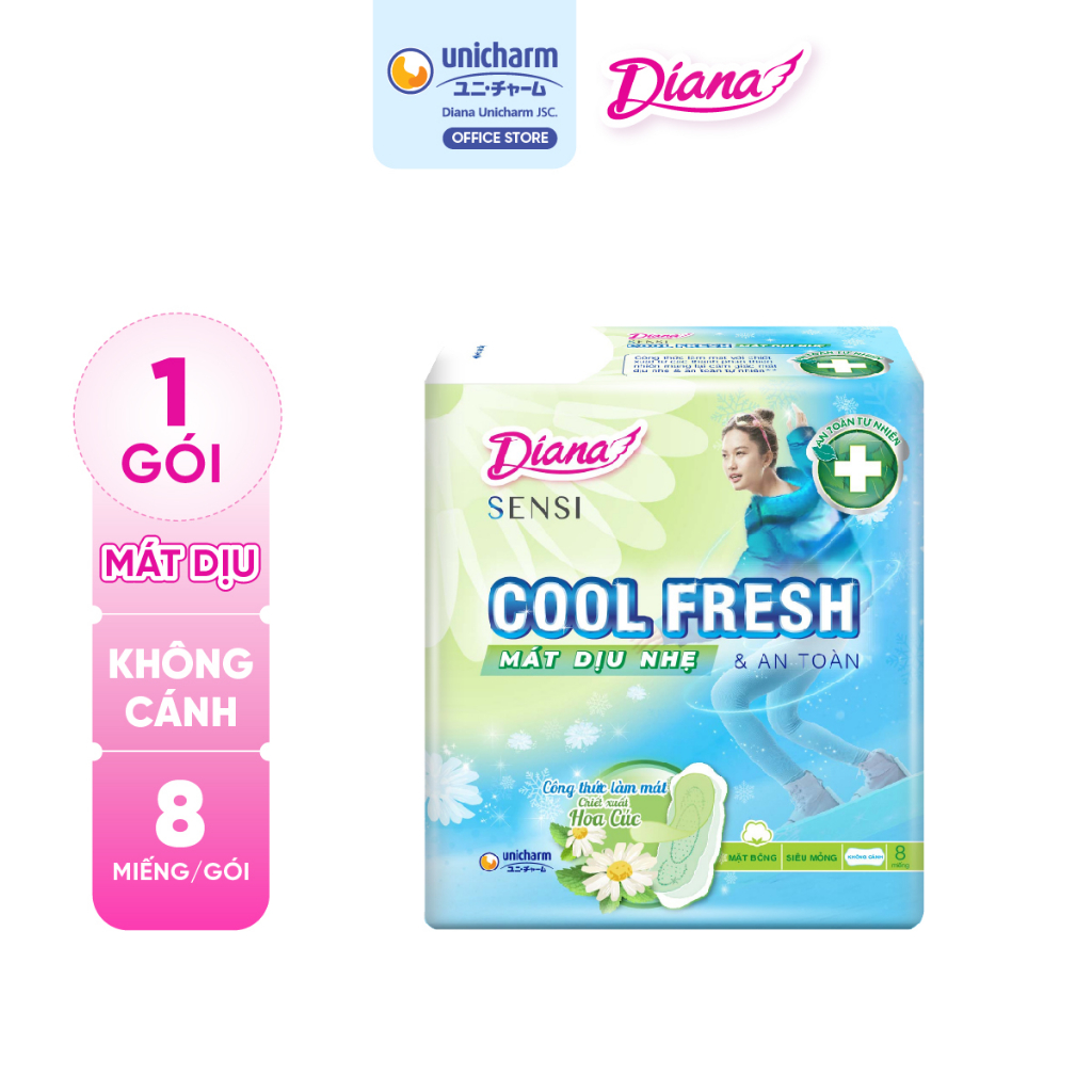 Băng Vệ Sinh Diana Sensi Cool Fresh Mát Dịu Siêu Mỏng Không Cánh 8 miếng/gói