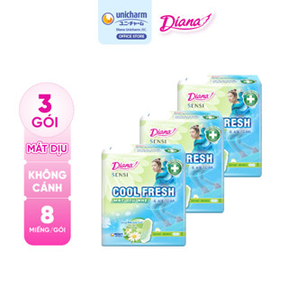 Bộ 3 gói băng Vệ Sinh Diana Sensi Cool Fresh Mát Dịu Siêu Mỏng Không Cánh 8 miếng/gói