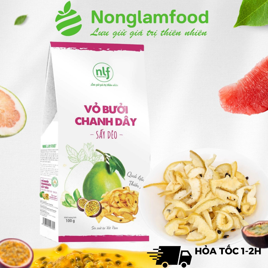 Vỏ bưởi chanh dây sấy dẻo 100g Nông Lâm Food trái cây sấy dẻo chuẩn xuất khẩu Châu Âu