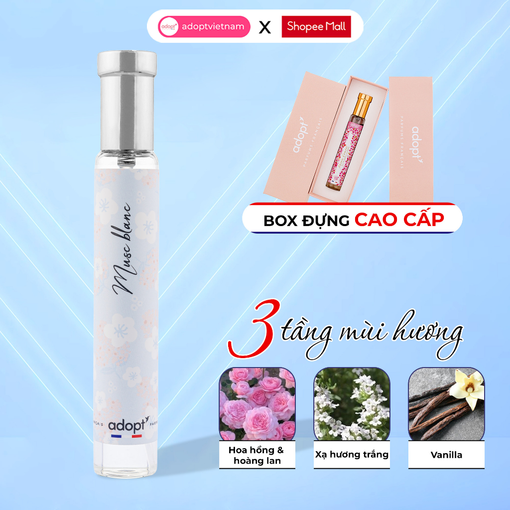 Nước hoa nữ Adopt The Blanc tinh dầu thơm chính hãng Pháp lưu hương lâu nhẹ nhàng tinh khiết