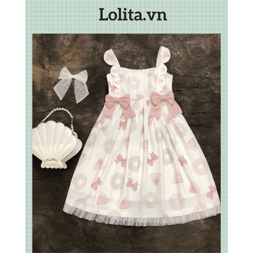 Váy lolita Nhật Bản in hình dâu tây dễ thương (Kèm ảnh thật)