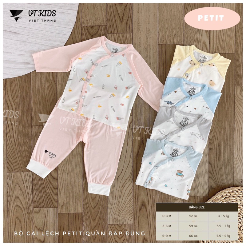 Bộ dài VTKids  peptit chéo  hoạ tiết, vải peptit co giãn 4 chiều, thấm hút tốt.