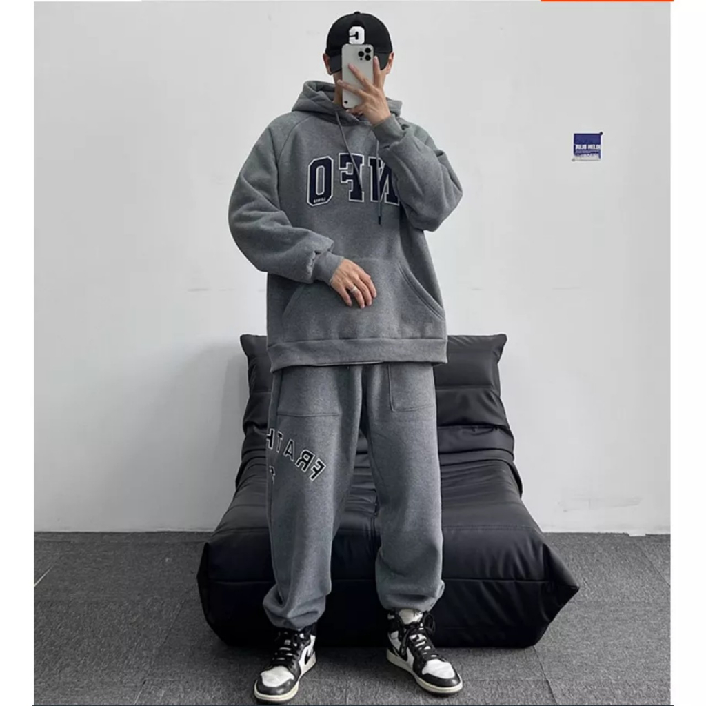 Set Bộ Thể Thao Hoodie Phối Mũ Trùm Đầu NFOOPhong Cách Unisex Trẻ Trung Năng Động, Chất Liệu Nỉ Cao Cấp Siêu Dày Siêu Ấm