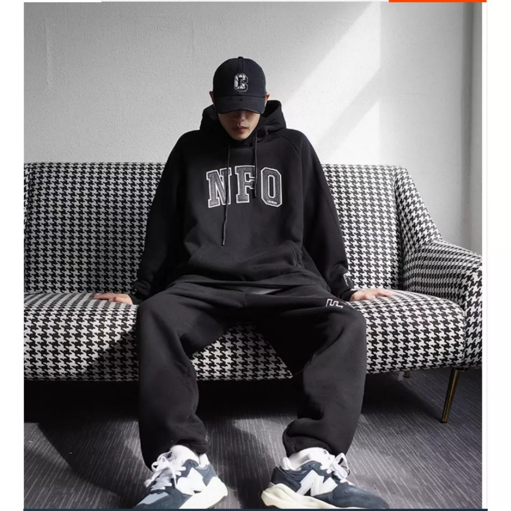 Set Bộ Thể Thao Hoodie Phối Mũ Trùm Đầu NFOOPhong Cách Unisex Trẻ Trung Năng Động, Chất Liệu Nỉ Cao Cấp Siêu Dày Siêu Ấm