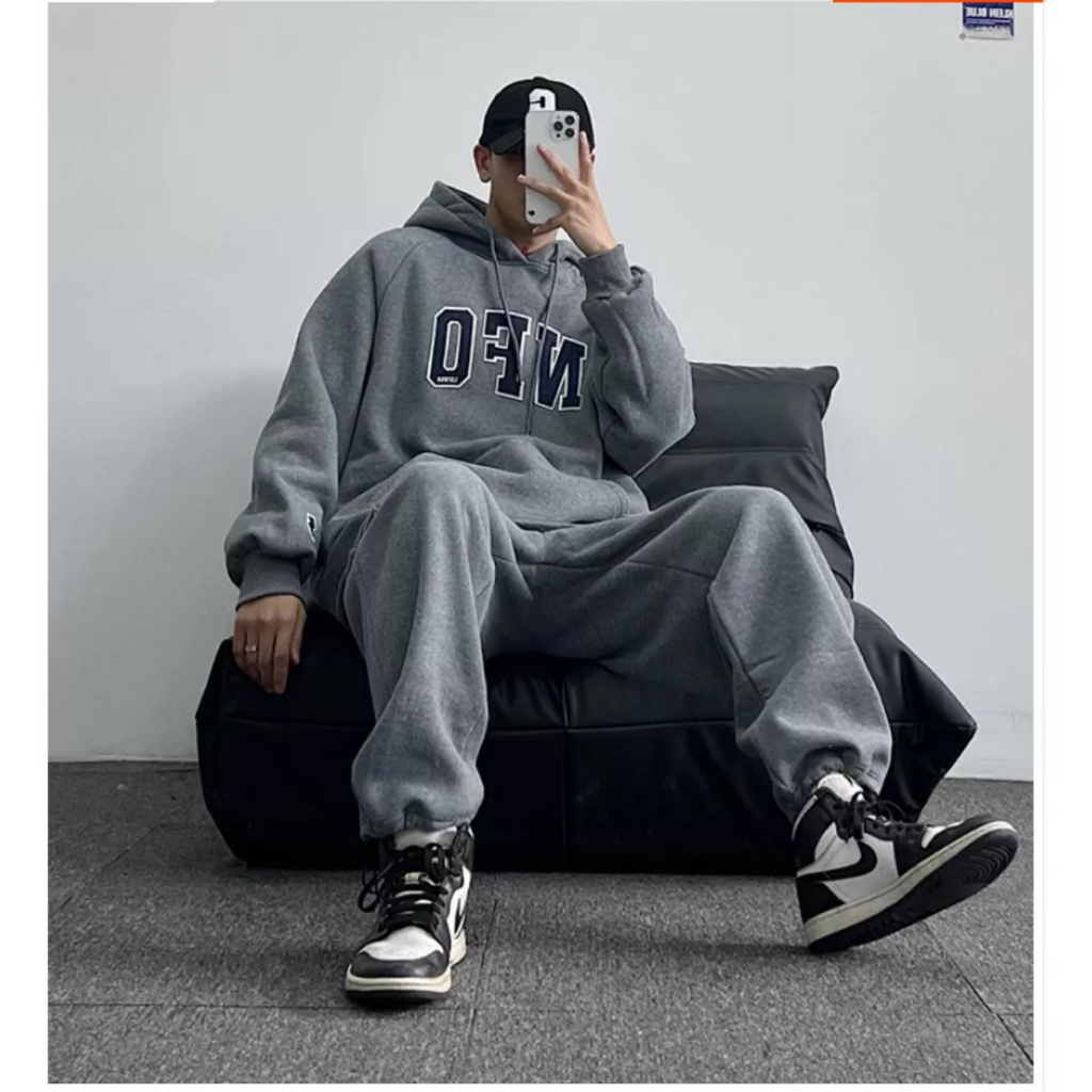 Set Bộ Thể Thao Hoodie Phối Mũ Trùm Đầu NFOOPhong Cách Unisex Trẻ Trung Năng Động, Chất Liệu Nỉ Cao Cấp Siêu Dày Siêu Ấm