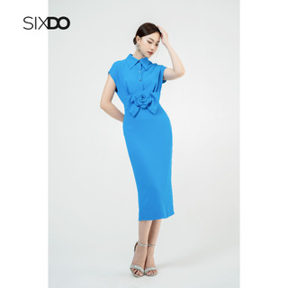 Đầm midi cổ sơ mi phối nơ hoa thời trang SIXDO
