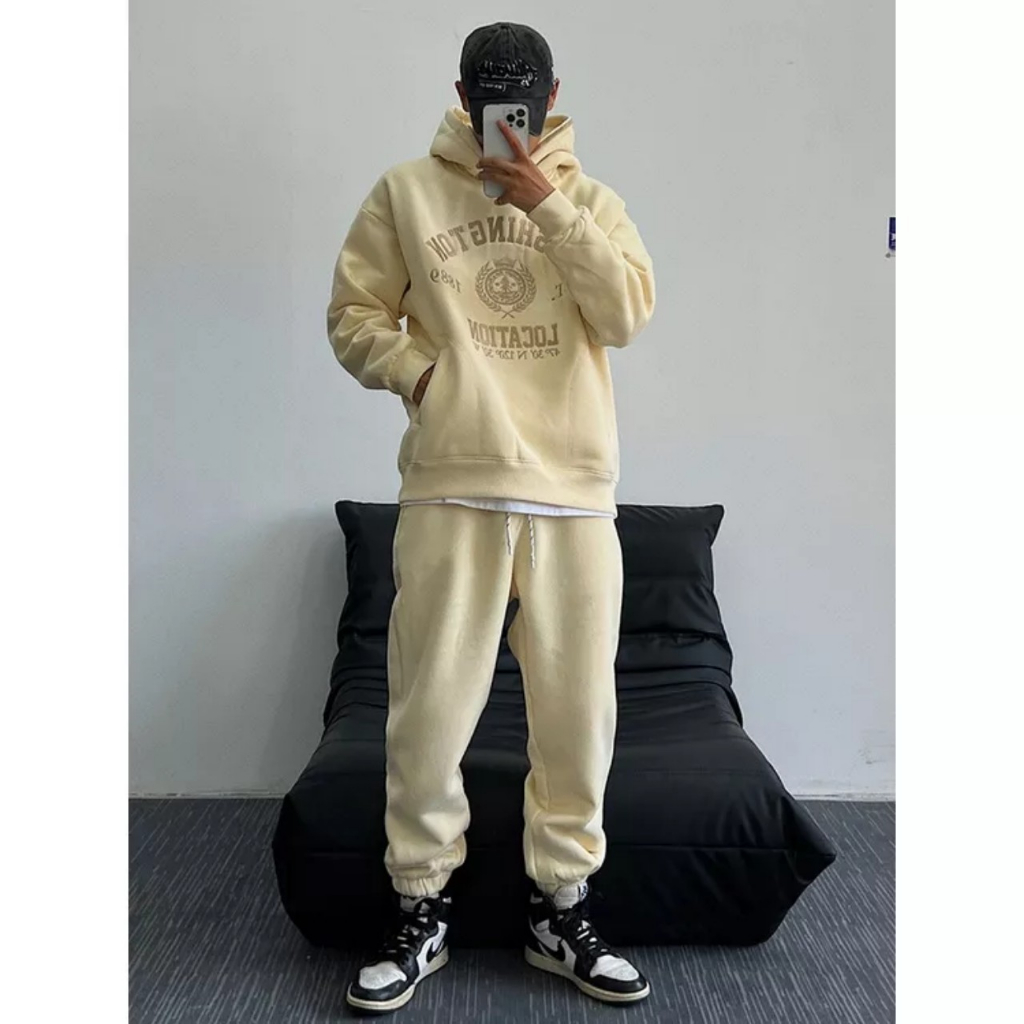 Bộ Nỉ Thể Thao Hoodie Phối Mũ 2 Lớp Form Unisex,Chất Liệu Nỉ Cao Cấp Siêu Mềm Mịn Phong Cách Hàn Siêu Đẹp