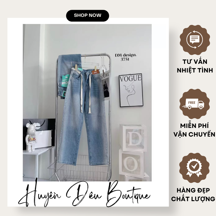 Quần Jean Ống Rộng Kiểu Loang Có Dây Đi Kèm Điều Chỉnh Vừa Vặn Chất Jean Bền Thoáng Mát