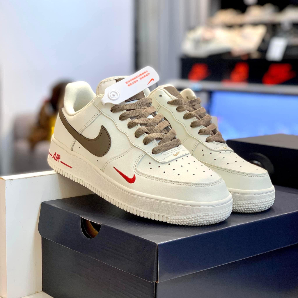Giày thể thao Air Force 1 Low CREAM MŨI ĐEN, giày AF1 vạch nâu,Trắng kem xanh mũi đen năng động, bền đẹp