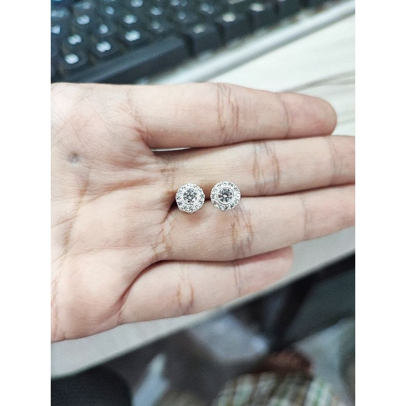 Bông tai bạc 925 tròn Mono mạnh mẽ giấu chấu chủ 6ly tấm viền 1ly2